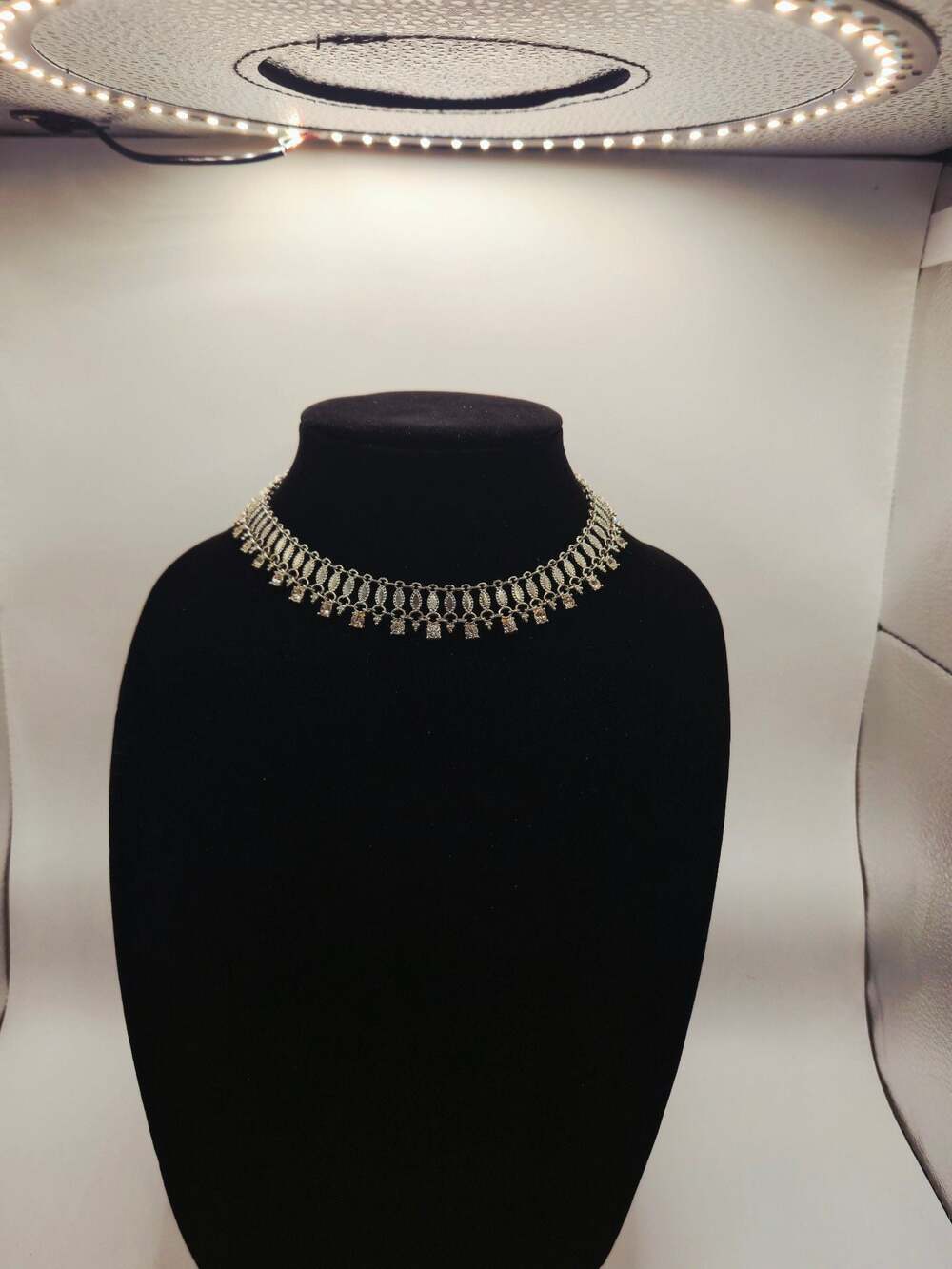 Vtg Middle Eastern Style Silver-Tone Choker with Rhinestone Accents
